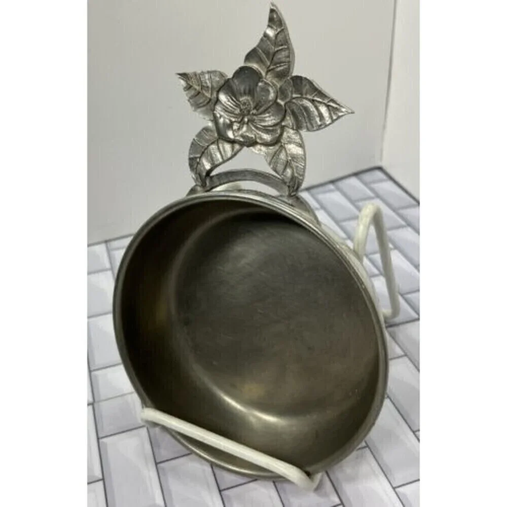 Vintage Sycamore Pewtersmith Baby Porringer Bowl/Pan W/ Magnolia Flower Hanger